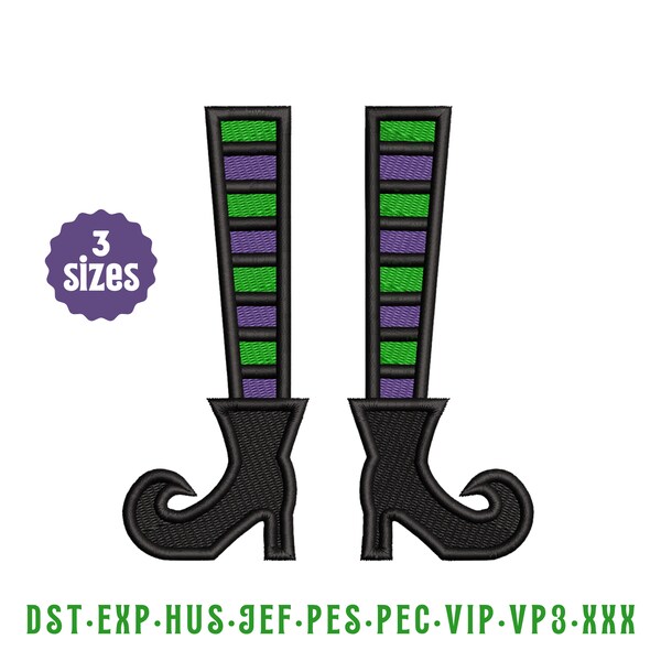 Wicked Witches Striped Legs and Halloween Boots Machine Embroidery File - 3 Sizes