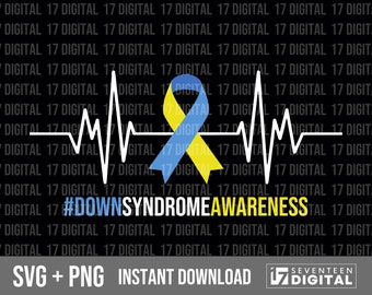 Down Syndrome Awareness Ribbon SVG PNG: Heartbeat Design (Digital Download)