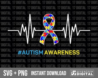 Autism Awareness Ribbon SVG PNG: Heartbeat Clipart (Digital Download)