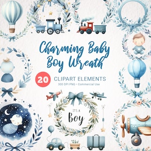 Treno telaio Baby Boy acquerello corona PNG, Baby Shower Clipart, è un arredamento per la scuola materna del ragazzo, download digitale neonato