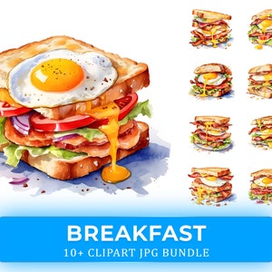 Paquete de imágenes prediseñadas de desayuno de acuarela - JPG de alta calidad para hacer tarjetas, álbumes de recortes y manualidades digitales - más de 10 diseños