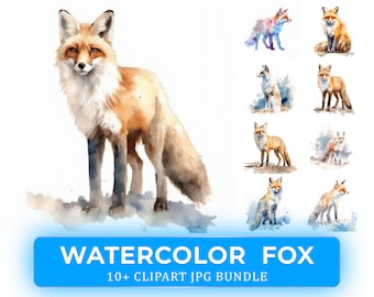 Paquete de imágenes prediseñadas de acuarela Fox - JPG de alta calidad - más de 10 diseños