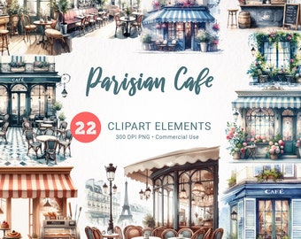 Aquarel Frans Cafe Clipart - Gezellig Cafe Interieur PNG, Vintage Cafe Bundel, Cafe Window Illustratie, Instant Download