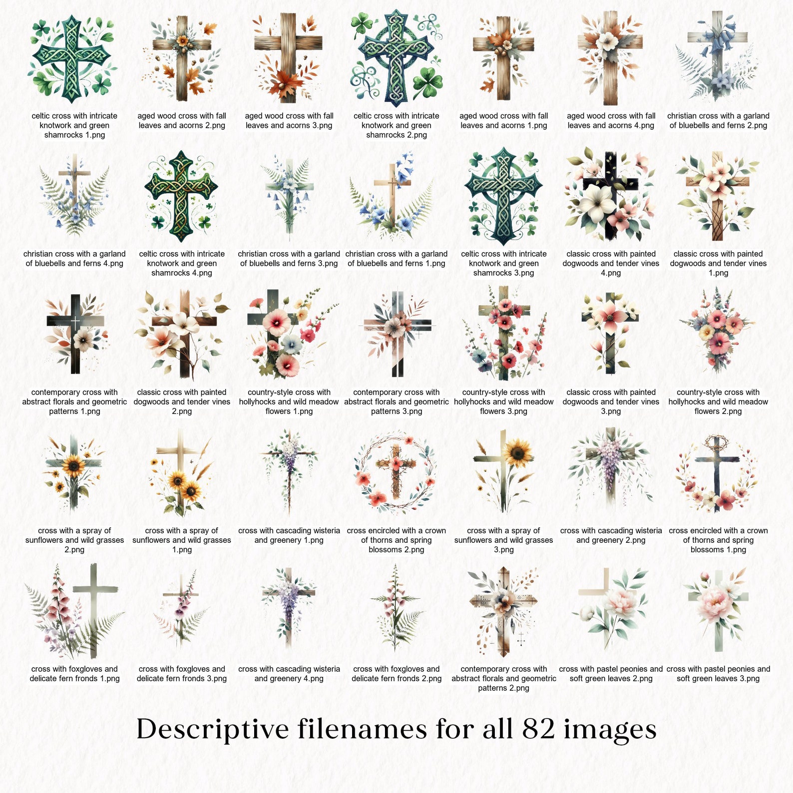 Watercolor Flower Cross Clipart Floral Cross Watercolor PNG Bundle ...