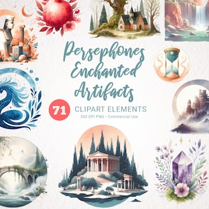 Ensemble de cliparts déesse grecque Perséphone - aquarelle mythologie, magie ancienne, fantaisie occulte, art de la déesse, téléchargement numérique