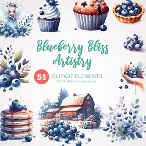 Blueberry Clipart aquarel, bosbessen PNG, Blueberry Cupcake Clip Art, Blueberry Pie PNG, ongewenste Journal versieringen, scrapbooking
