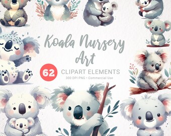 Koala Watercolor Clipart, Cute Koala Png, Nursery Decor, Baby Shower - Etsy