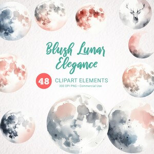 Mondphasen Aquarell Clipart - Handgemalter Mondsichel, Zunehmender Mond, Blush Monde - Aquarell Mondphasen, Mond Clipart