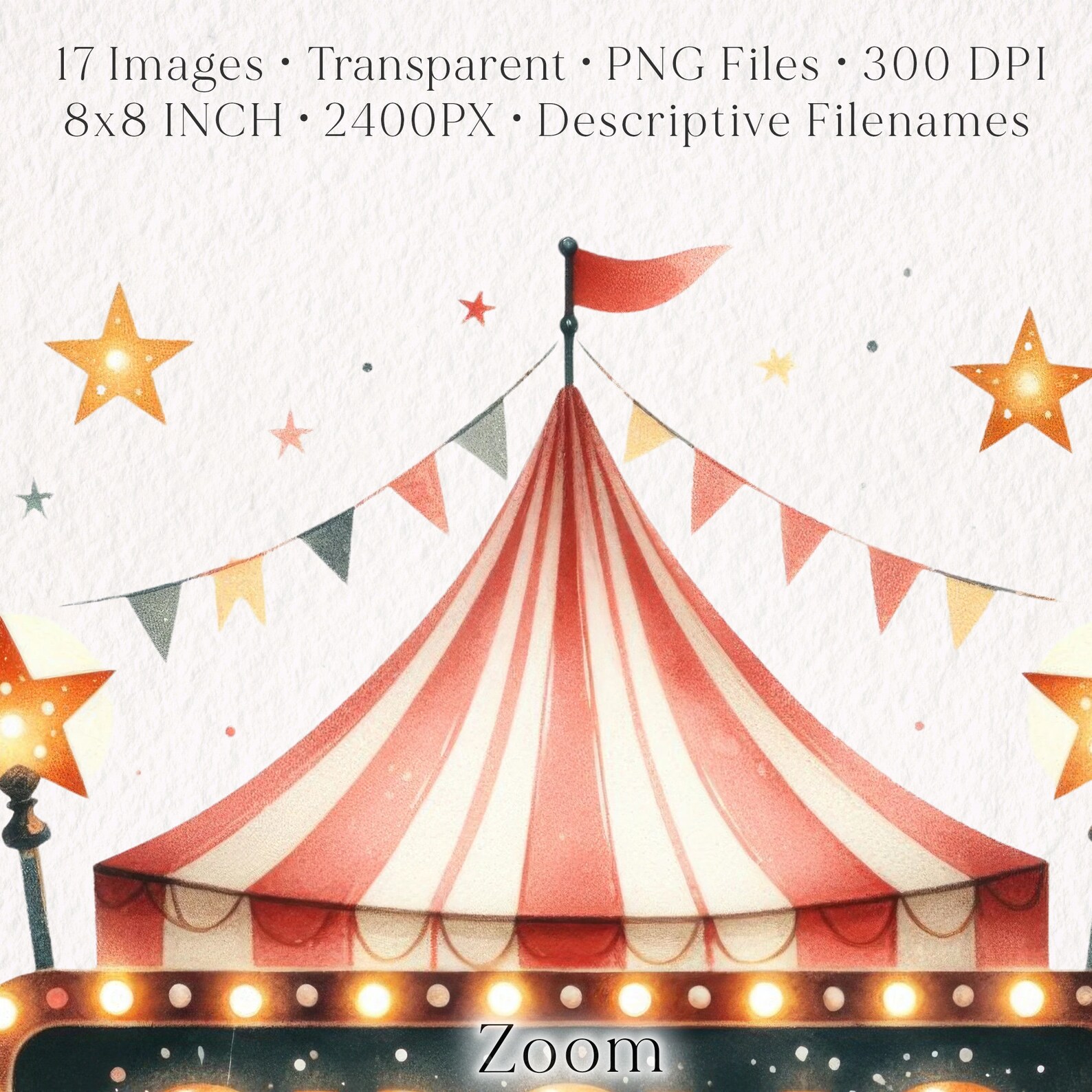 Circus Tent Watercolor Clipart Bundle - 18 Transparent PNG Images of ...
