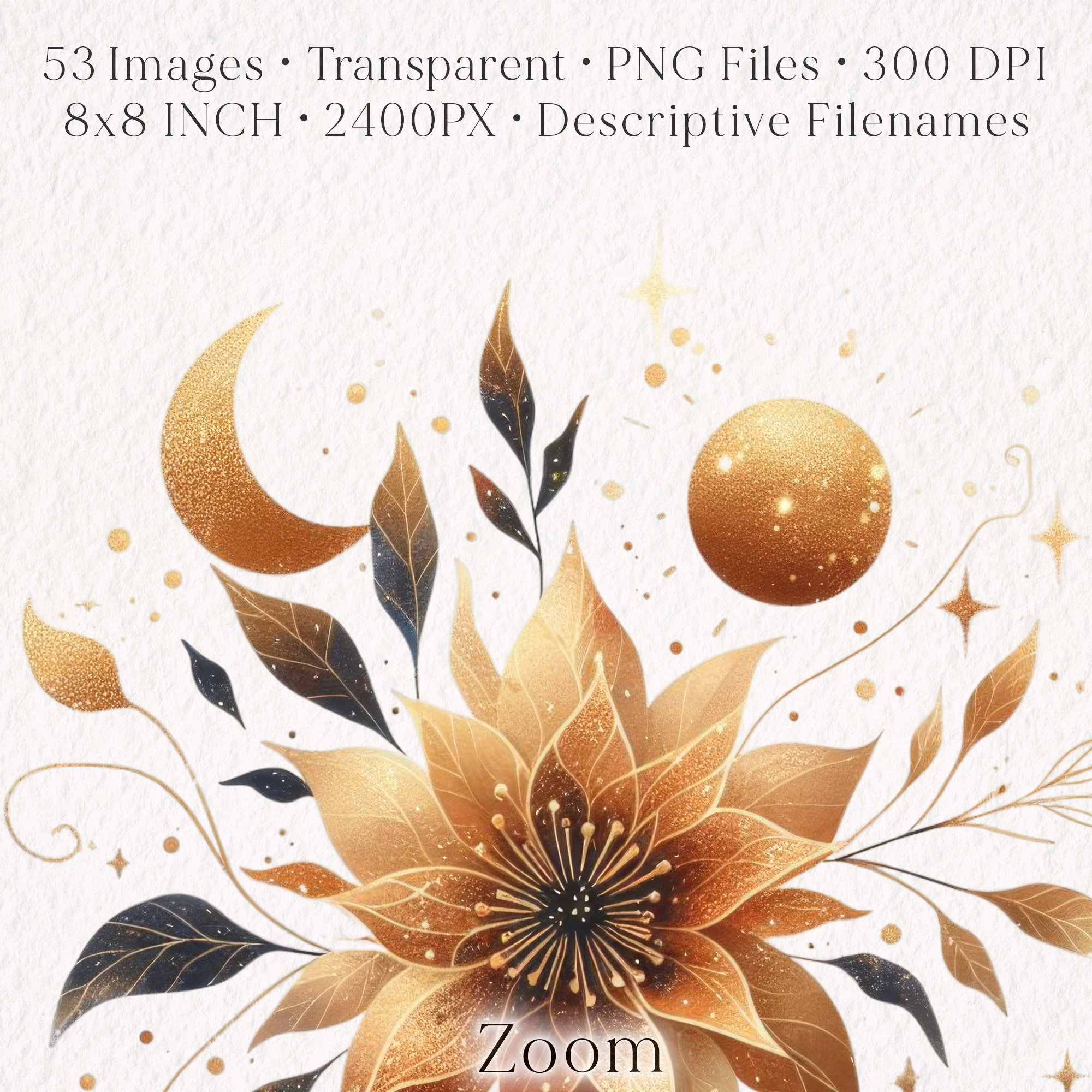 Gold Watercolor Celestial Clipart Bundle Sunset Frame, Gold and Black ...