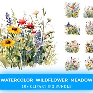 Aquarell Wildblumen Wiese Clipart Bundle - 10+ Hochwertige JPGs