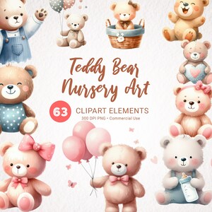 Bebé niña oso de peluche Clipart - decoración de la guardería acuarela PNG, lindo oso bebé ducha Clip Art, acuarela oso de peluche decoración de la guardería