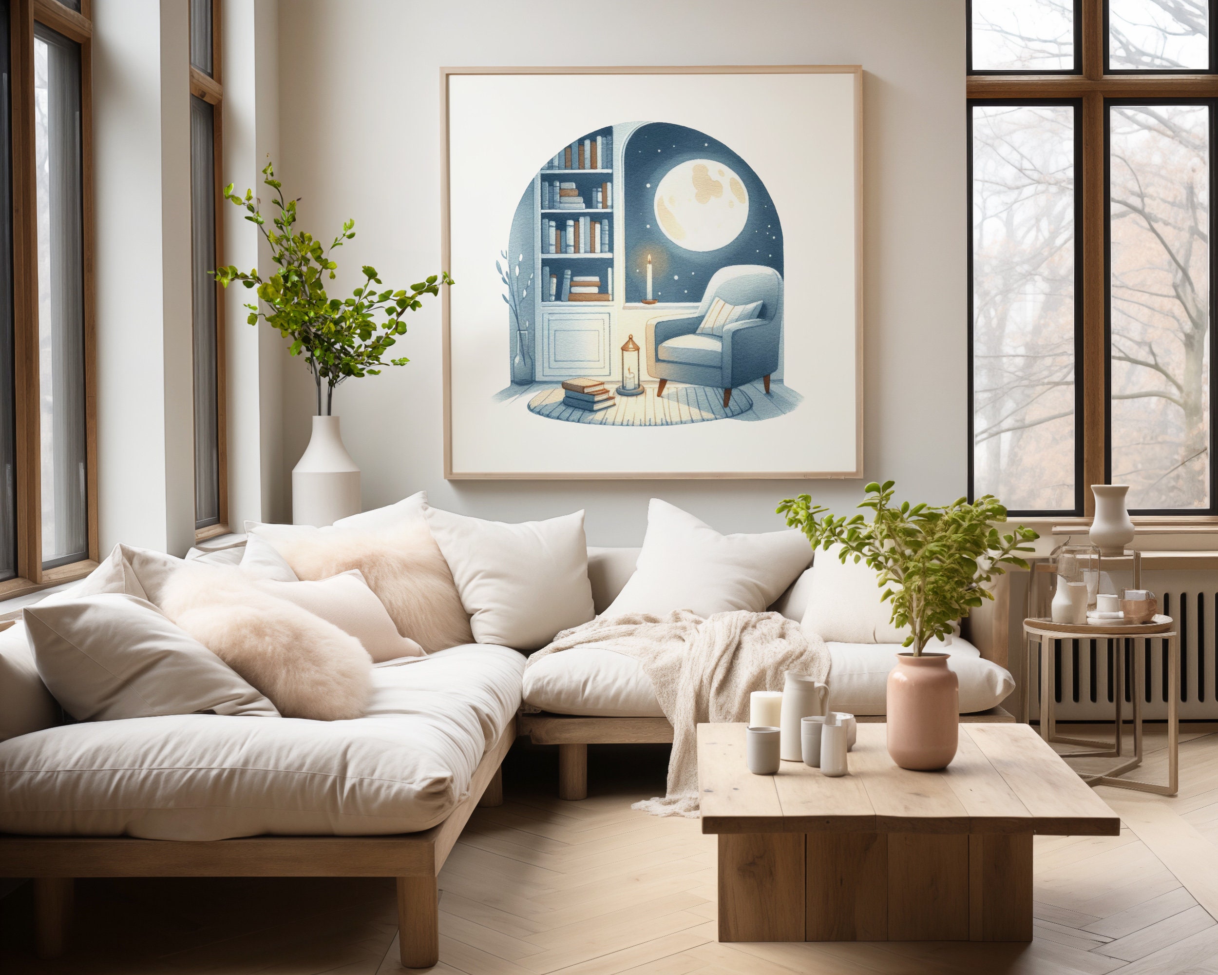 Cozy Home Library Watercolor Clipart Bundle - Bookshelf Bookcase ...