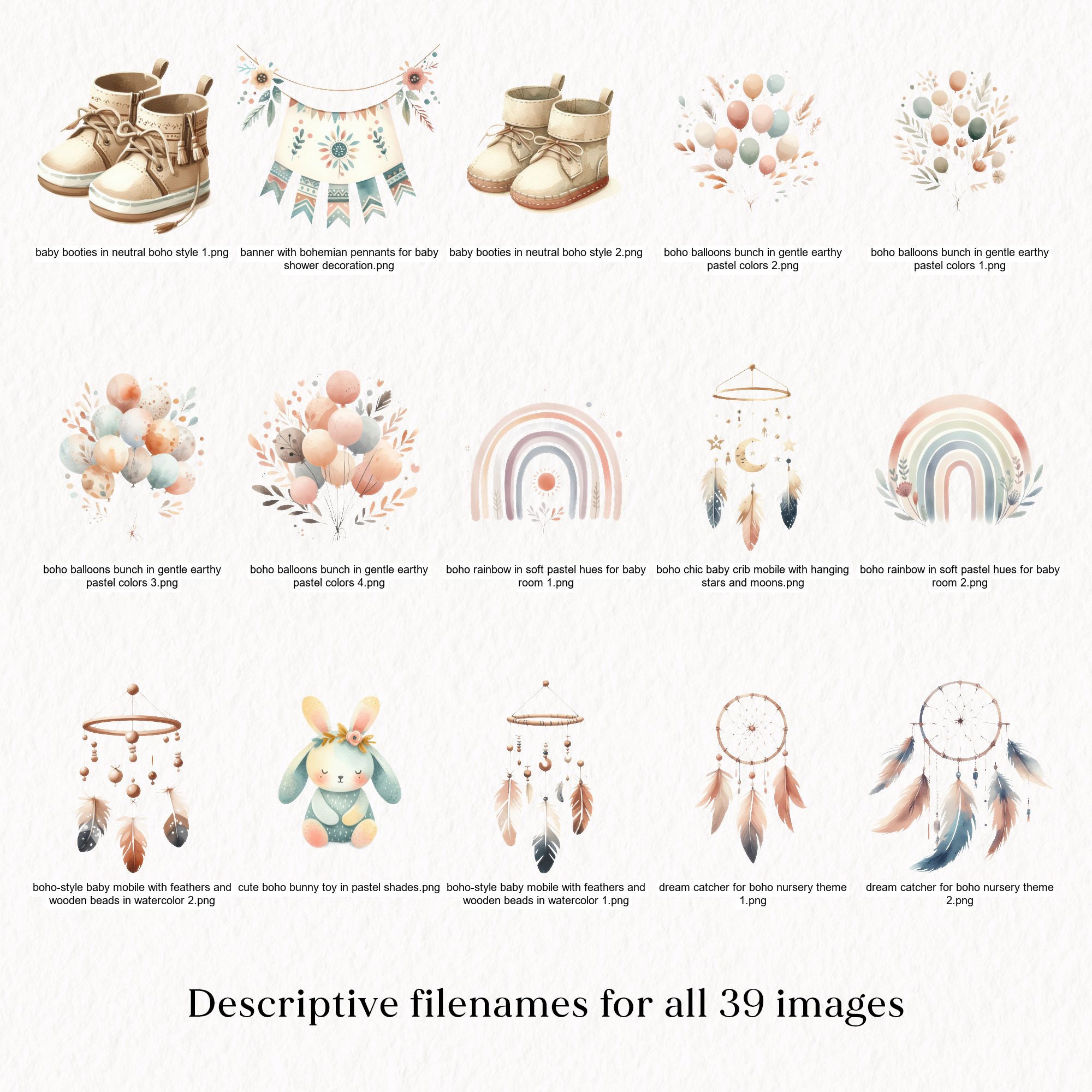 Boho Baby Shower Clipart, Watercolor Baby Toys PNG, Newborn Kids ...