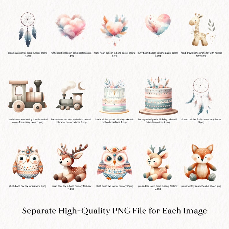 Boho Baby Shower Clipart, Watercolor Baby Toys PNG, Newborn Kids ...
