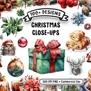 Clipart ad acquerello di Natale primi piani - 105 PNG Mega Bundle, immagini trasparenti di alta qualità, download digitale