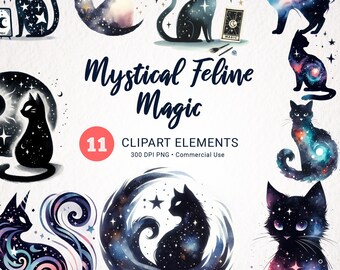 Imágenes Prediseñadas de gato negro - Gato mágico celestial PNG, imágenes prediseñadas de brujería mística, PNG pagano, descarga digital de gato negro brujo