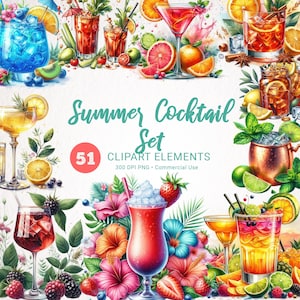 Cocktail Clipart PNG, Mojito, Pina Colada, Martini, Cocktail fruttato, Grafica per feste estive, Uso commerciale, Illustrazione di bevande
