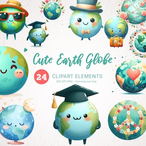 Leuke Earth Globe aquarel clipart bundel - 24 HQ transparante PNG-afbeeldingen voor digitaal downloaden en commercieel gebruik
