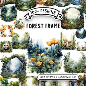 Aquarell Wald Rahmen Mega Bundle - 163 transparente PNG Clipart, hohe Qualität, sofortiger Download, kommerzielle Nutzung