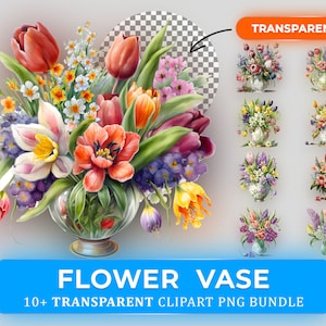 Vase mit Blumen Clipart - 13 hochwertige PNGs - digitaler Download - Kartenherstellung, Mixed Media, Digital Paper Craft