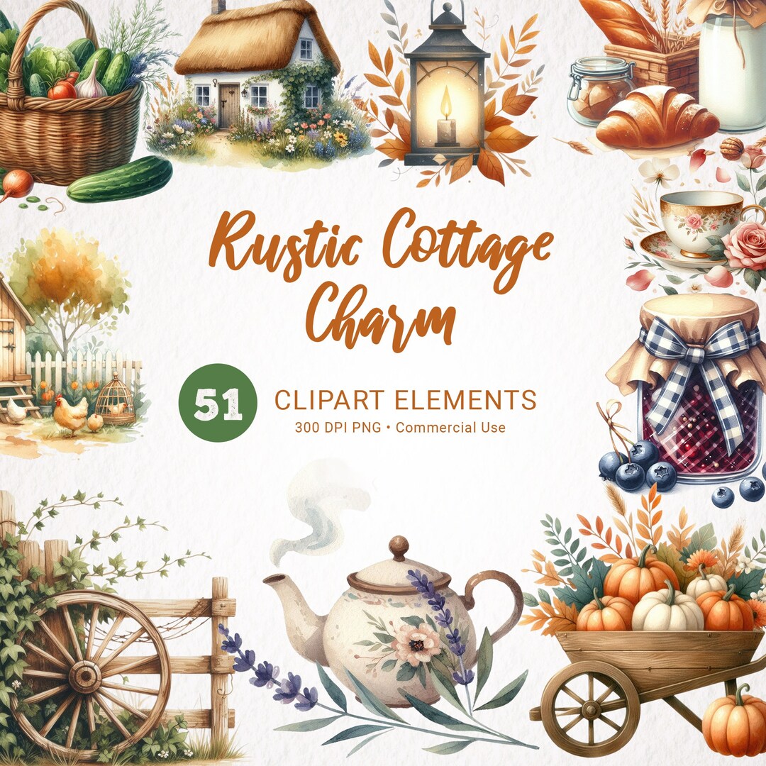 Cottagecore Watercolor Clipart Bundle - Countryside Living, Farm Life ...