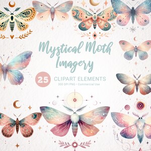 Mystische Motte Clipart Bundle - Aquarell Pastell Wicca PNG, Hexerei Pagan Schmetterling Clipart, Mystische Motte PNG, Witchy Aquarell Kunst