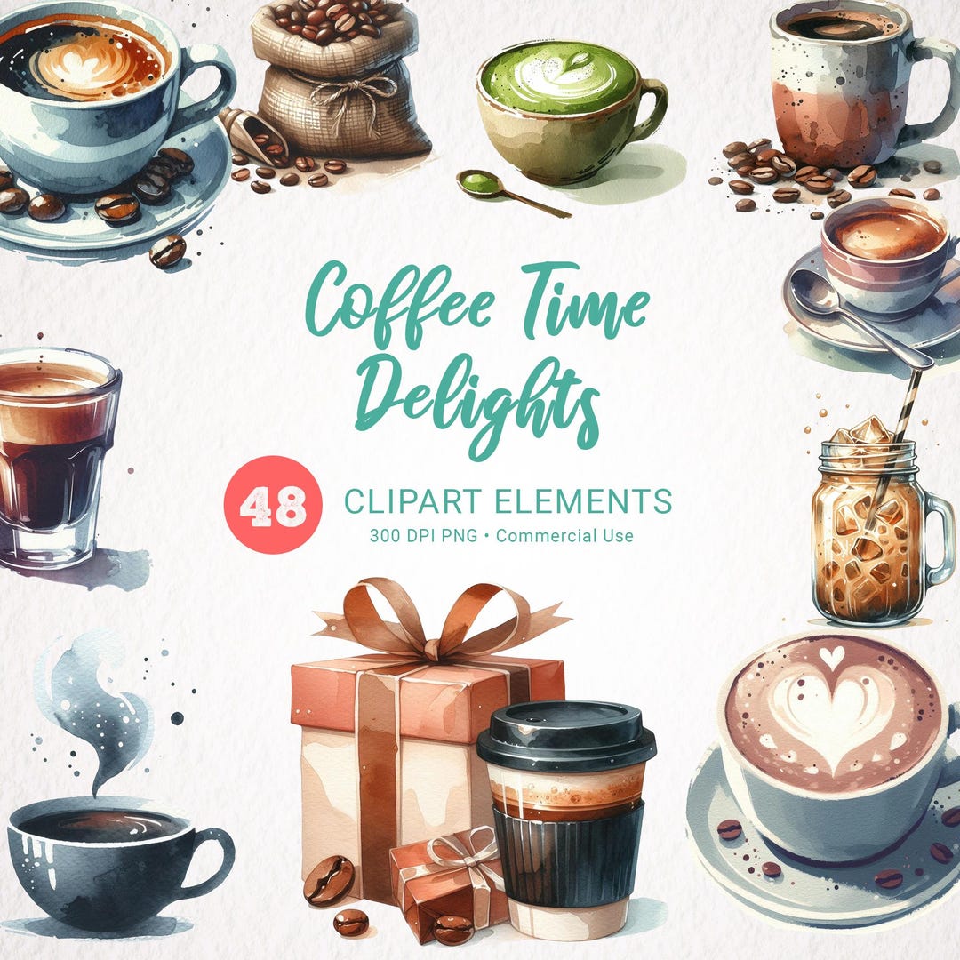 Coffee Time Clipart Bundle - Vintage Coffee Shop Elements, Americano ...