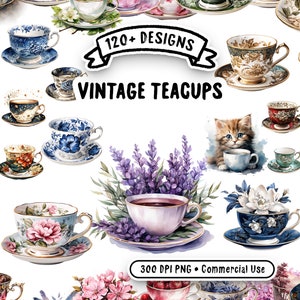 Mega bundle di tazze da tè vintage - 129 immagini PNG PNG, alta qualità, download istantaneo, uso commerciale