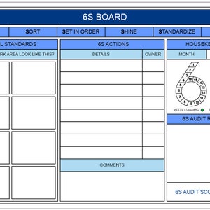 6S Board Template – Lean Manufacturing, Workplace Organization (digital ...
