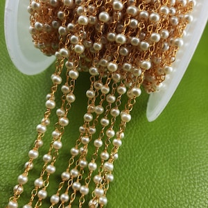1/3/5 feet rosary chain for jewelry pearl smooth round shape gold, silver plated necklace rosary chain