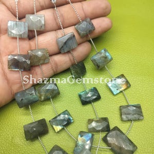 Faceted Labradorite Gemstone Beads: Rectangle Briolette, 8&quot; Strand