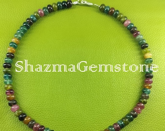 Multi Tourmaline Beaded Necklace: Colorful Rondelle Gemstone Strand