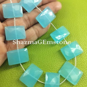Blue Chalcedony Gemstone Bead Strand: Faceted Rectangle Jewelry Crafts