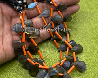 Blue Fire Labradorite Beads: Faceted Tie Shape Gemstone Strand Natural Side Drilled Stone