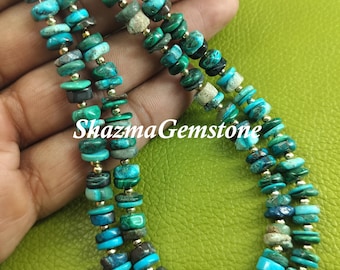 Tibetan Turquoise Heishi Beads: Natural Gemstone Tyre Shape, 8" Strand