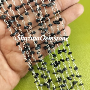 Black Tourmaline Rosary Chain: Gold/Silver Plated Wire Wrapped Gemstone Chain