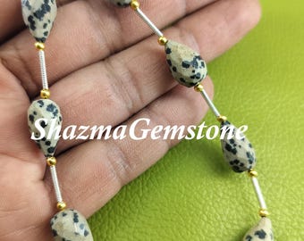 Dalmatian Jasper Beads: 8" Faceted Teardrop Strand