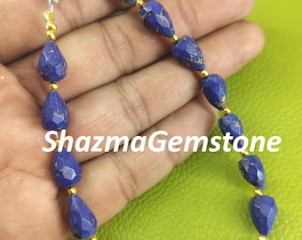 Lapis Copper Faceted Teardrop Beads: 8" Strand for Jewelry Crafts