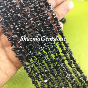 Black Tourmaline Chip Beads: 16&quot; Uncut Nugget Strand (3-6mm)