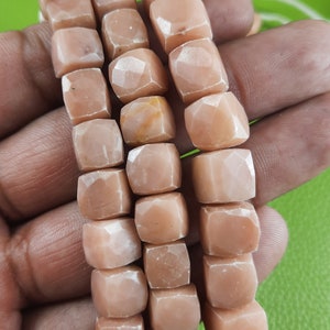 8&quot; strand peach moonstone beads moonstone faceted cube box shape gemstone semi precious stone