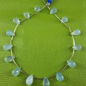 Aqua Chalcedony Gemstone Beads: Faceted Briolette Drop Strand