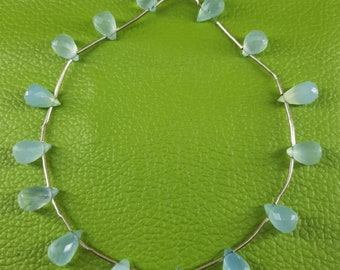 Aqua Chalcedony Gemstone Beads: Faceted Briolette Drop Strand