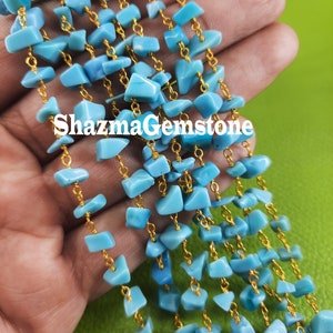 Blue Turquoise Chip Rosary Chain: Gold/Silver Plated Beaded Jewelry Making