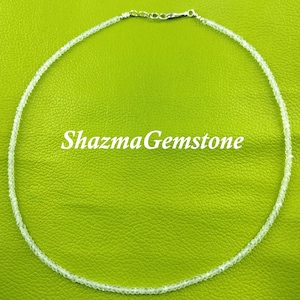 White Zircon Rondelle Necklace: Faceted Gemstone Beads, 16 Inch