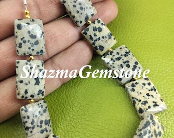 Faceted Dalmatian Jasper Beads: Handmade Rectangle Gemstone Strand, 8"