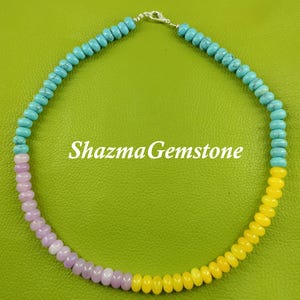 16&quot; necklace azurite turquoise quartz necklace gemstone smooth rondelle beaded necklace disco quartz beads necklace candy colorful jewelry