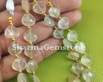 Golden Rutilated Quartz Heart Beads: Faceted Gemstone Jewelry Making