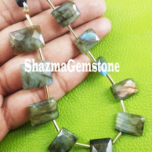 Labradorite Faceted Rectangle Beads: Natural Multi Fire Gemstone Strand
