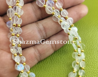 8" Rainbow Moonstone Heishi Beads: Handmade Gemstone Tyre Beads